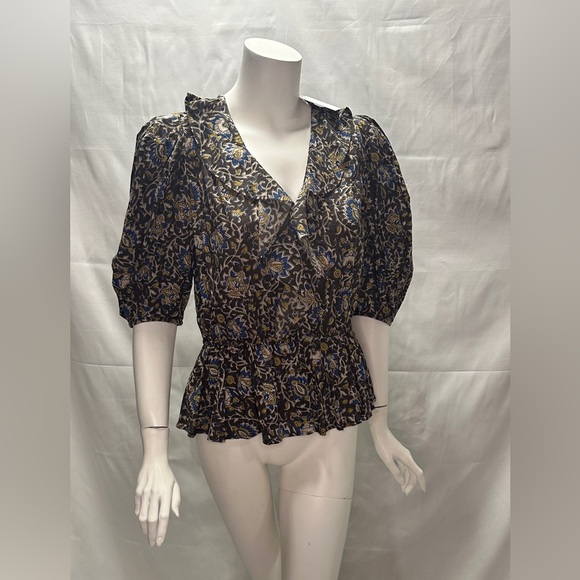 Anna Cate Flowy Top Size M Olive Green and Patterned - Picture 1 of 9